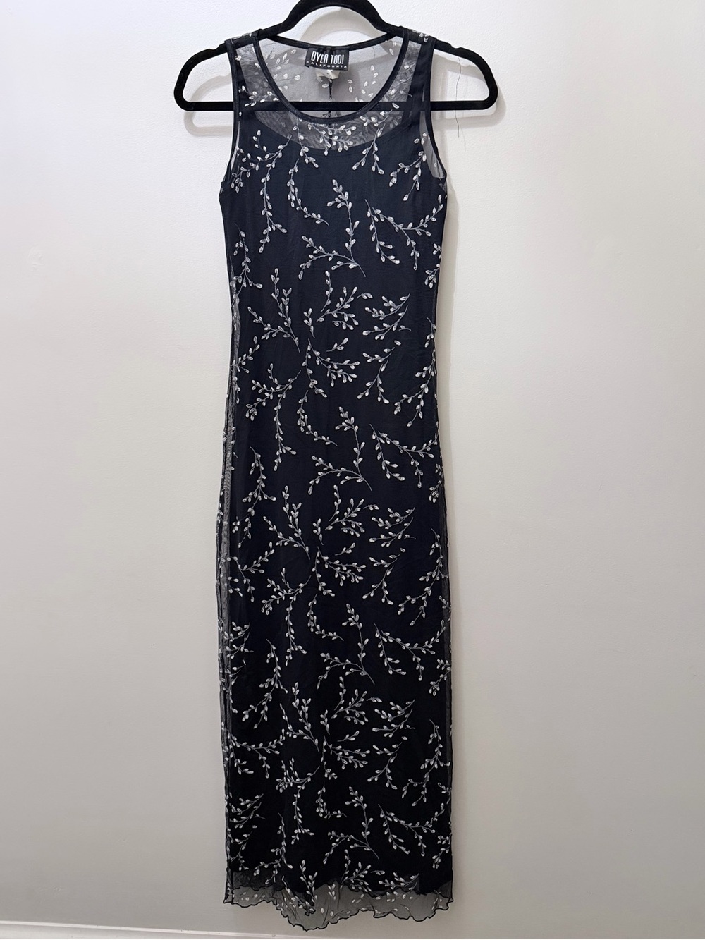 Vintage Y2K Byer Too! Black White Botanical Maxi Whimsical Goth Dress Sheer M